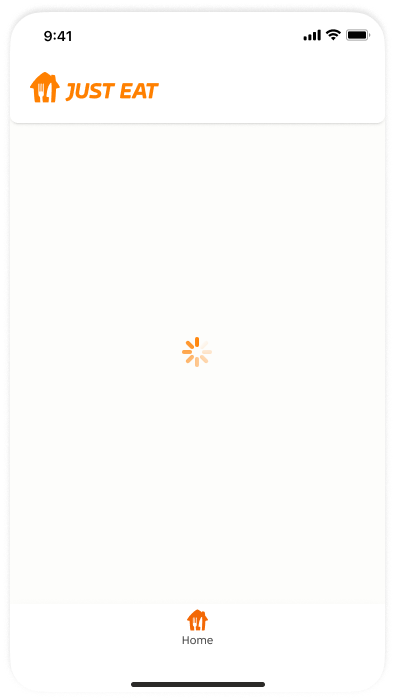 Example of the spinner component centered on the screen to indicate the initial loading of screen content.