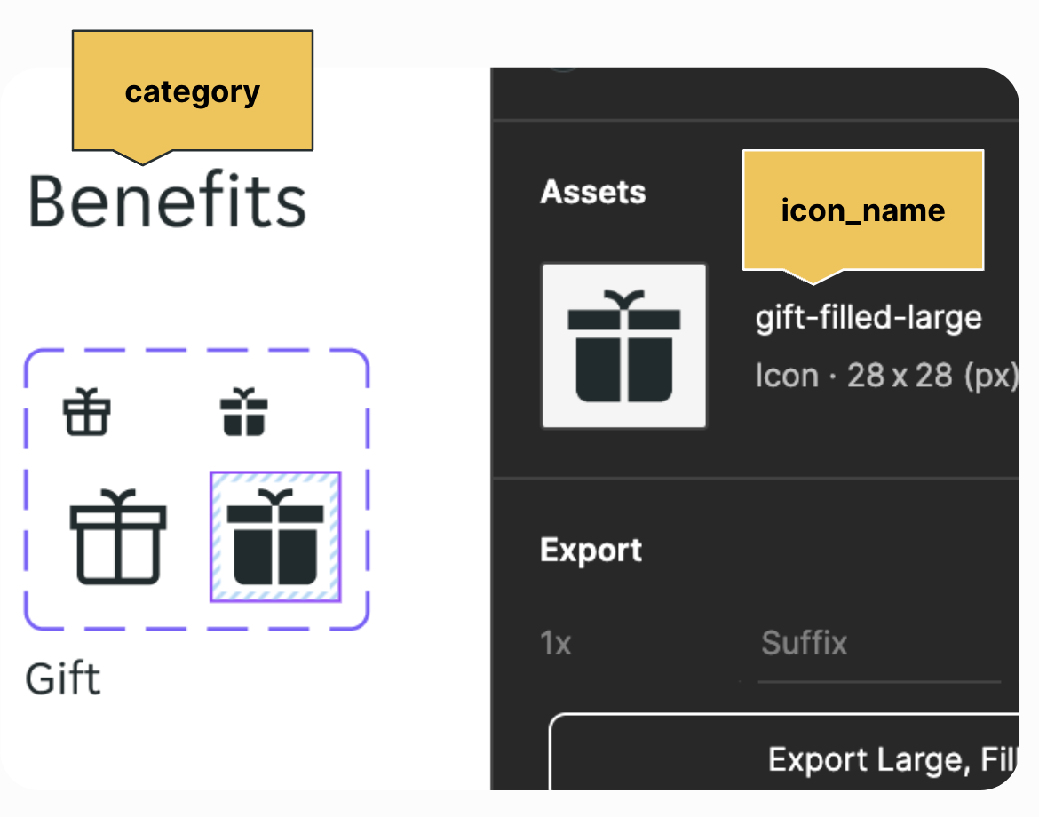 An example of gift icons showcasing the naming convention for Android.